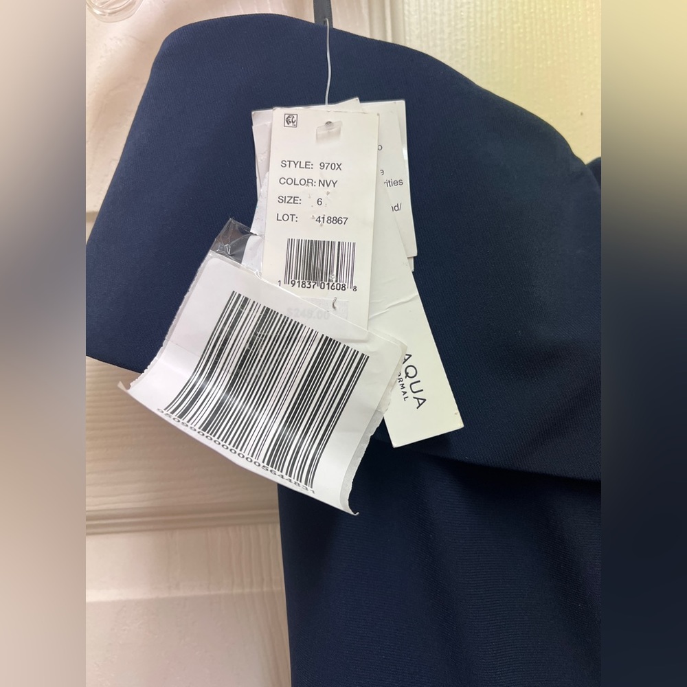 💙 NWT! Navy Off The Shoulder Slit Gown - Picture 7 of 12